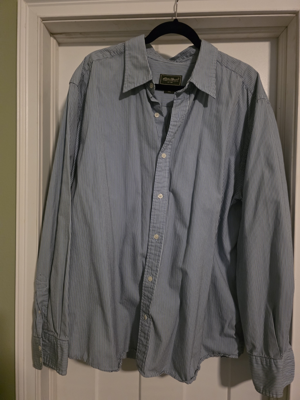 Eddie Bauer Light Blue Fine-Stripe Button-Front Shirt